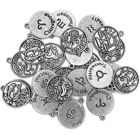 24 Count, Set of 24 Zodiac Charm Set for Jewelry Making Silver
